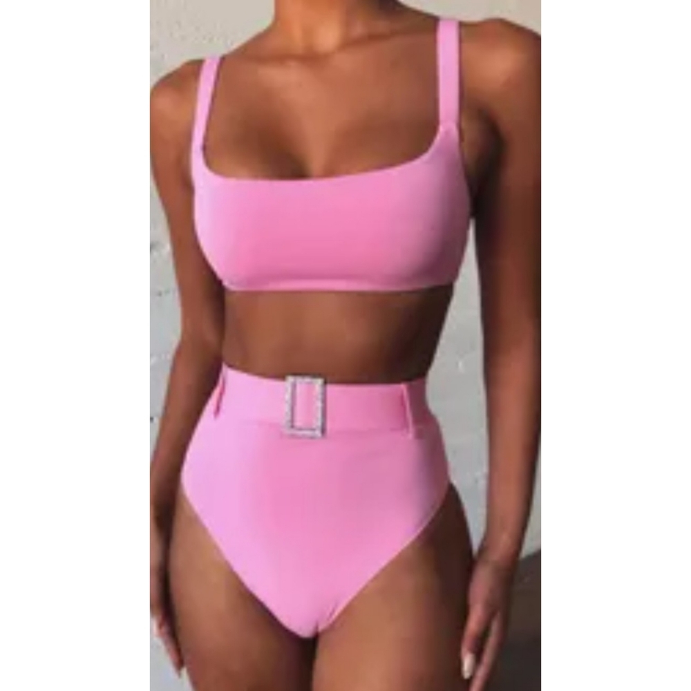 Shein 2 Piece High Waisted Swim Bubblegum Pink Size